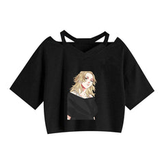 Women's Anime Print Short Sleeve Crop T-Shirt