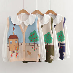 Women's Cartoon Cardigan V-neck Knitted Vest