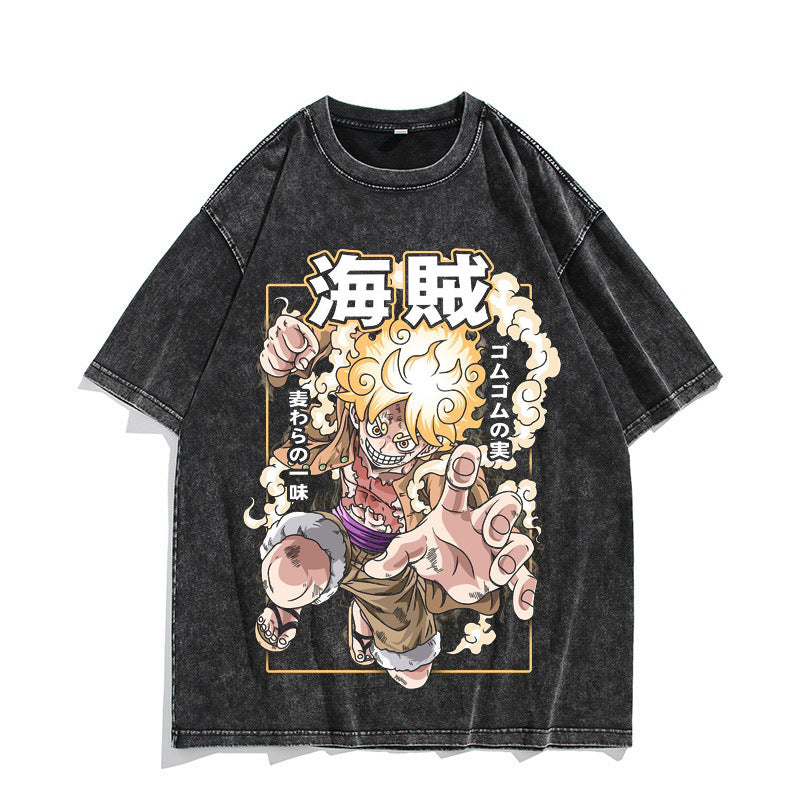 Unisex Nika Luffy Washed Retro Cotton T-shirt