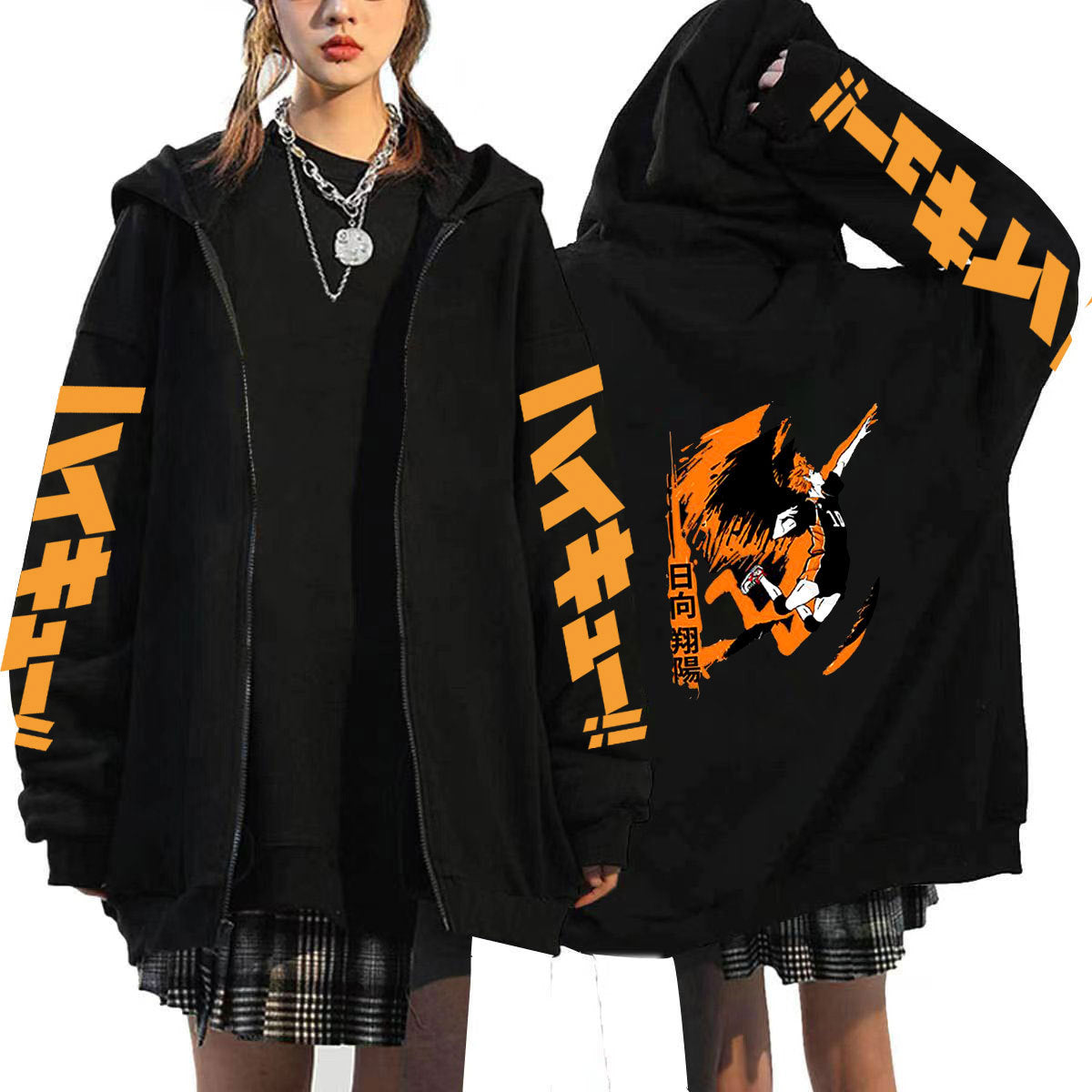 Unisex Anime Pattern Printed Loose Zipper Hoodie