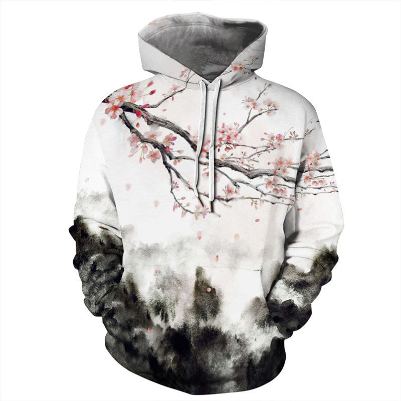 Retro Unisex Floral Digital Print Pattern Hoodie