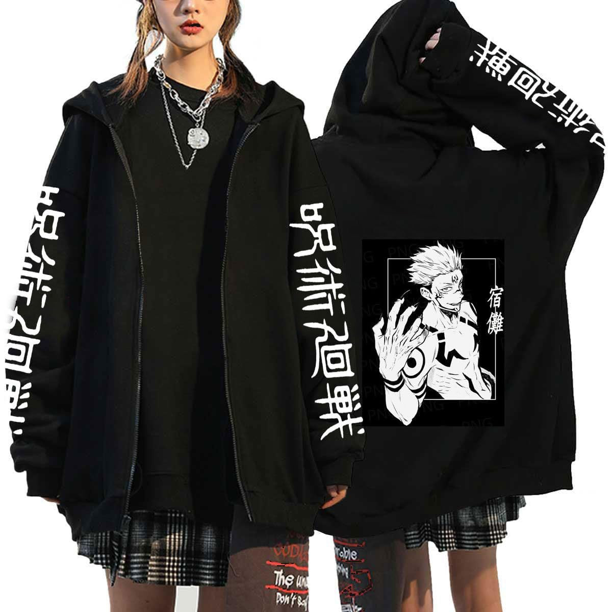 Unisex Trendy Anime Gojo Print Zip Up Hoodie