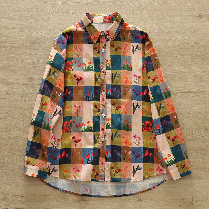 Women's Resort Style Floral Printed Lapel Shirt