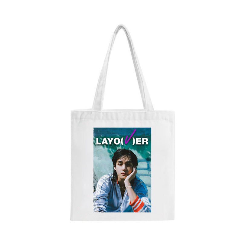 Kpop Pattern Canvas Zipper Tote Bag