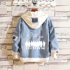 SKZ LOGO Printed Hooded Denim Jacket