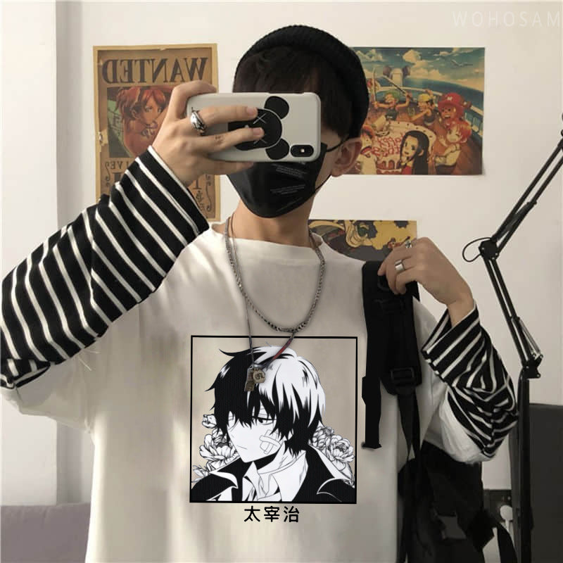Dazai Anime Printed Fake Two-piece T-Shirt