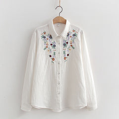 Japanese Style Double Layer Flower Embroidered Shirt