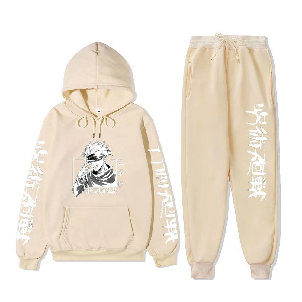 Unisex Anime Print Hoodie Sports Pants Set