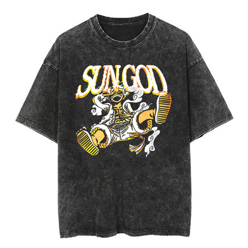 Vintage Luffy Anime Washed Short-sleeved T-shirt