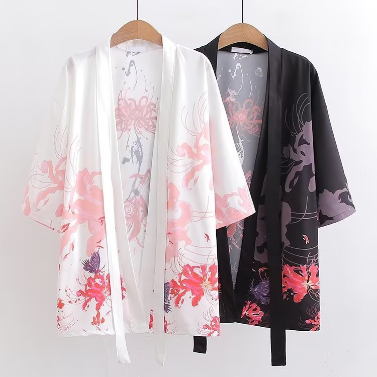 Women's Butterfly Floral Graffiti Print Lace-up Coat Cape