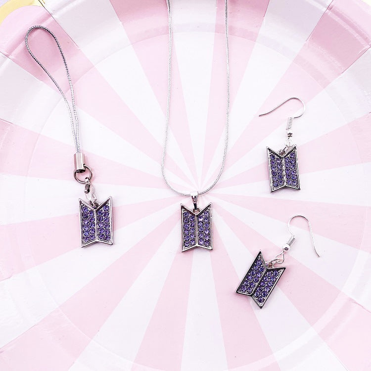 Bangtan Boys Army Zirconia Necklace Pendant Earrings for Fans Jewelry