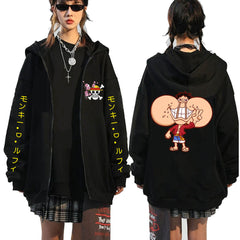 Unisex Luffy Printed Zipper Casual Hooded Jacket