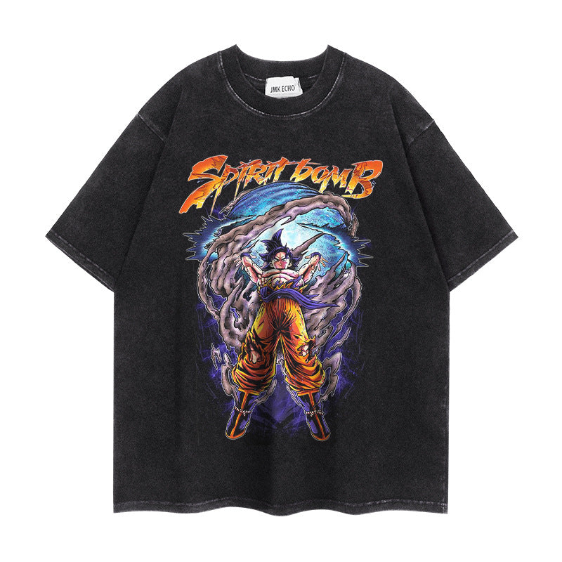 Trendy Anime Loose Washed Short-sleeved T-shirt