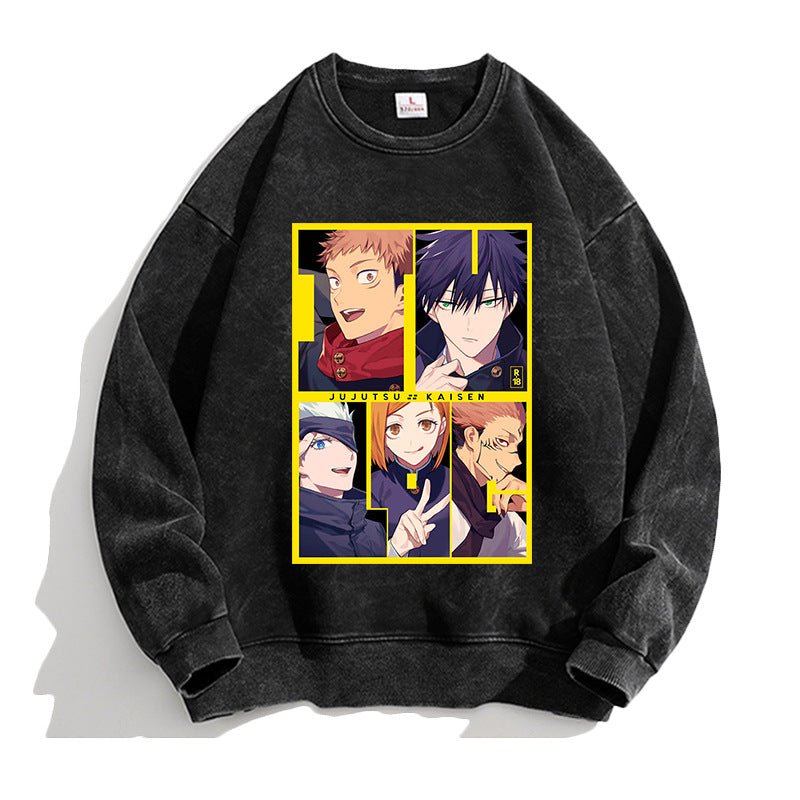 Unisex Casual Anime Washed Loose Sweatshirt