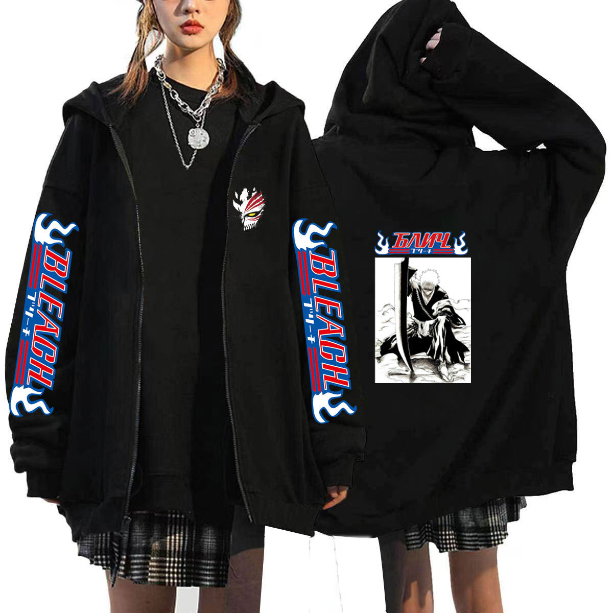 Unisex Anime Printed Loose Zipper Hoodie