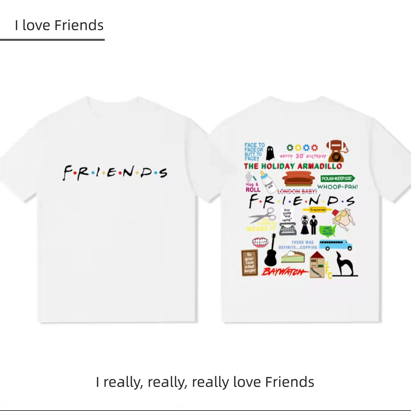 Unisex Casual Friends Letter Loose T-shirt