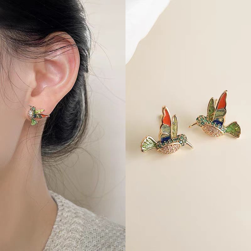 Colored Bird Stud Earrings