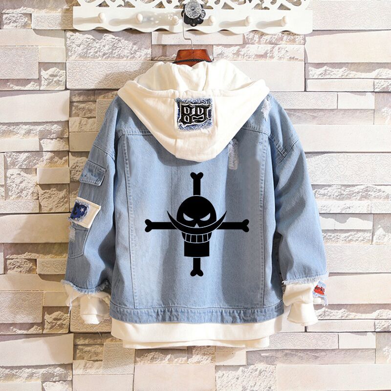 Unisex Luffy Print Casual Denim Hooded Jacket