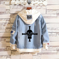 Unisex Luffy Print Casual Denim Hooded Jacket