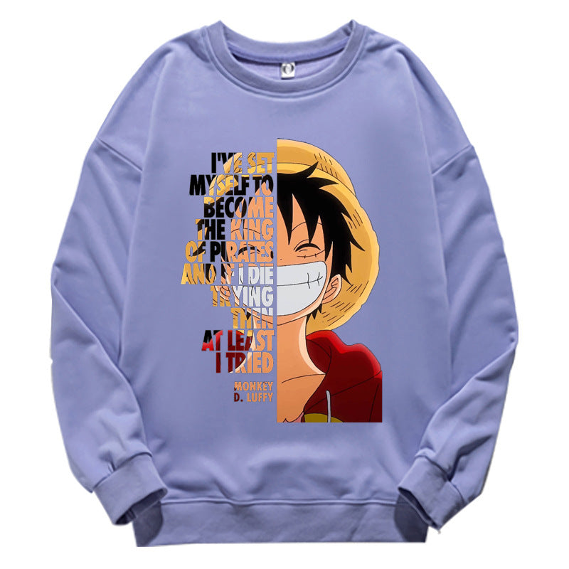 Unisex Luffy Printed Crew Neck Long-sleeved Sweatshirt