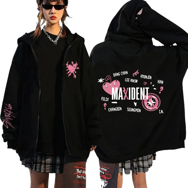 Y2K Style Letter Printed Loose Zipper Hoodie