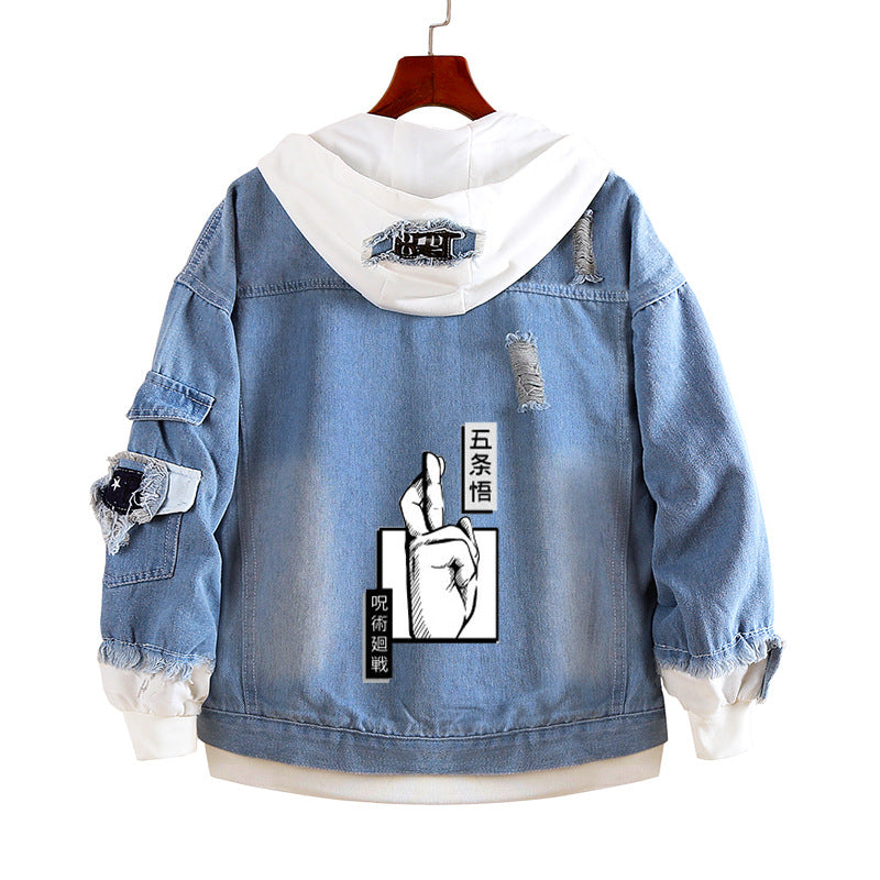 Unisex Anime Fake Two-piece Denim Loose Jacket