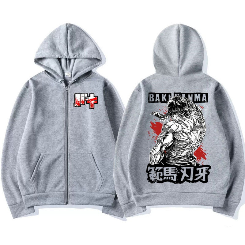 Unisex Anime Baki Print Zipper Hoodie