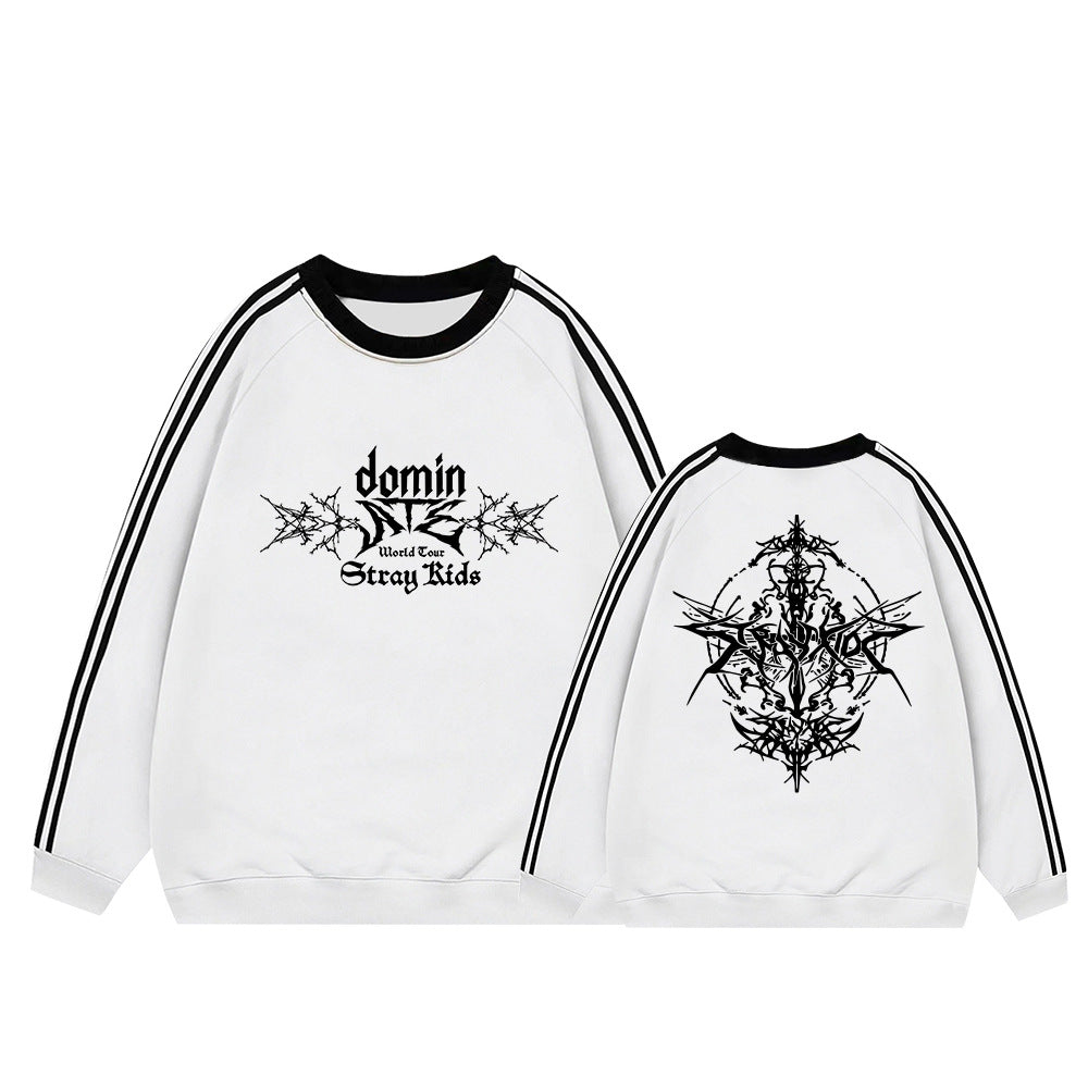 Trendy Kpop ATE Logo Round Neck Striped Sweatshirt