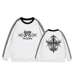 Trendy Kpop ATE Logo Round Neck Striped Sweatshirt