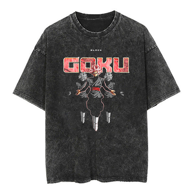 Unisex Vintage Anime Washed Short Sleeve T-shirt