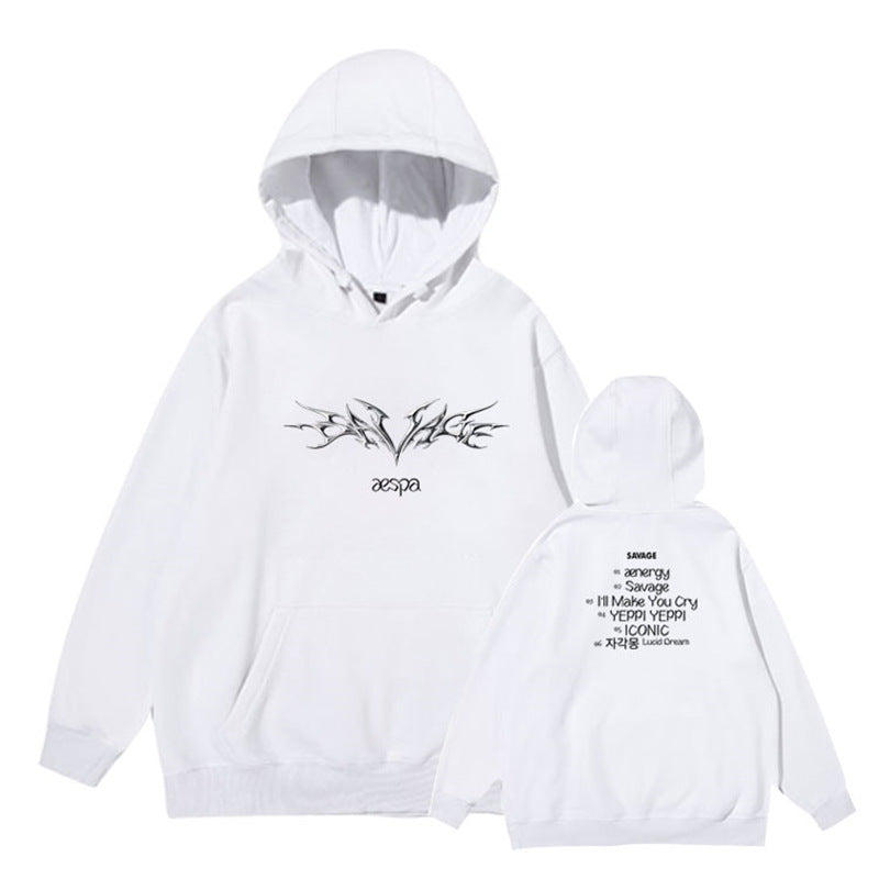 KPOP Album Savage Print Loose Pullover Hoodie