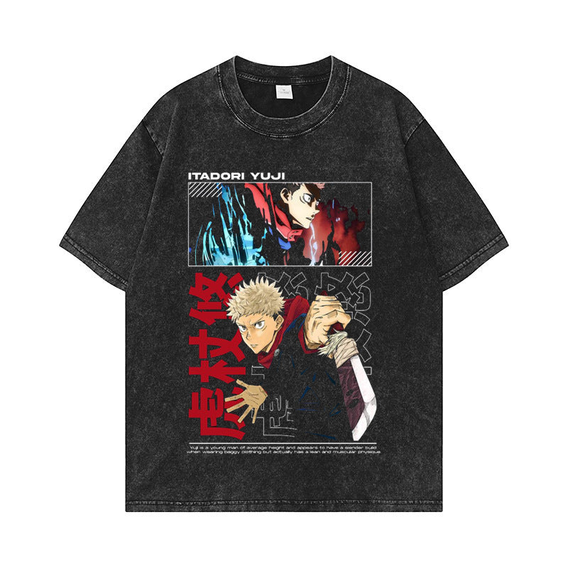 Retro Anime Washed Casual Loose T-shirt