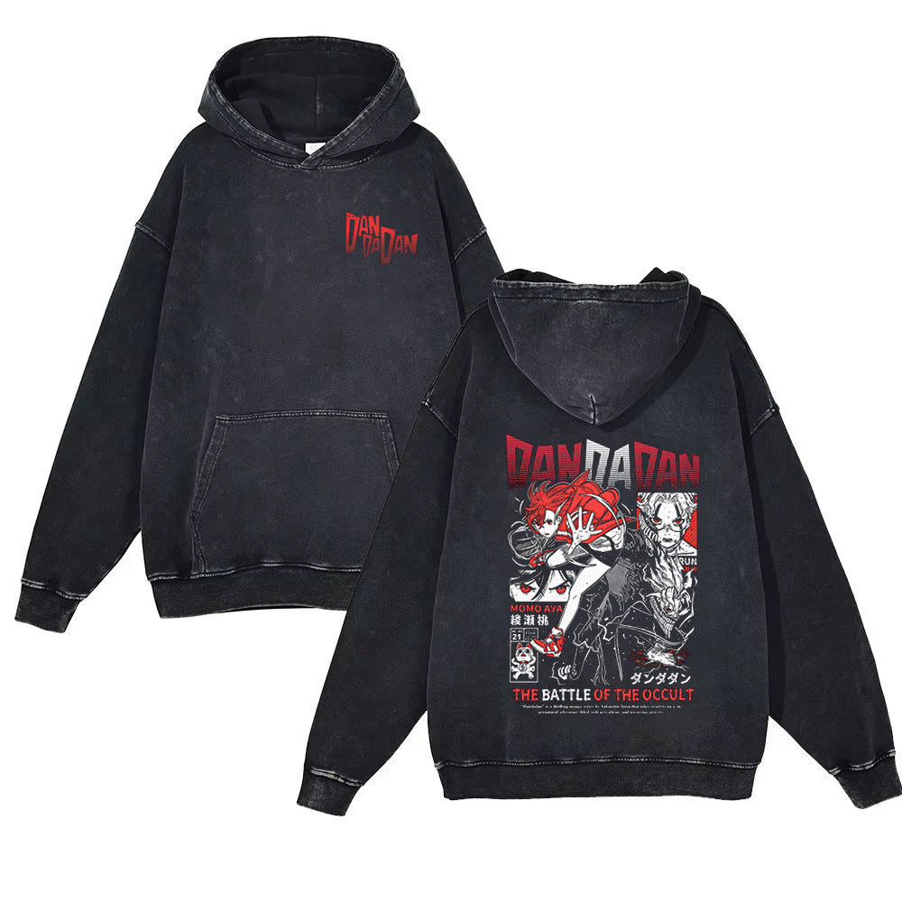 Vintage Anime Print Washed Loose Hoodie