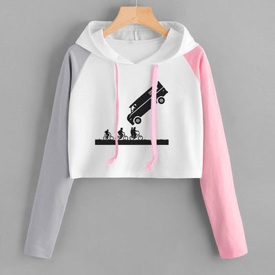Casual Versatile TV Graphic Crop Hooded Top