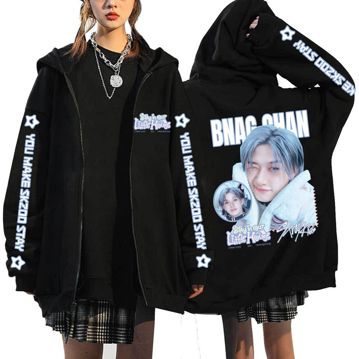 SKZ STAY in Our Little House Print Zip Up Hoodie Top