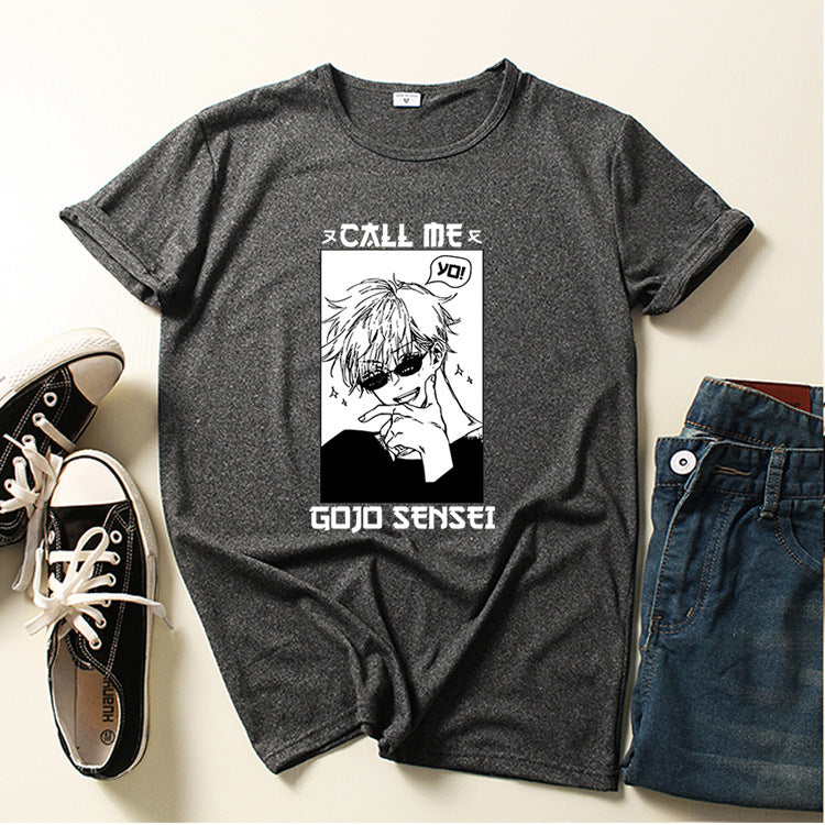 Creative Call Me Gojo Sensei Print Loose T-shirt