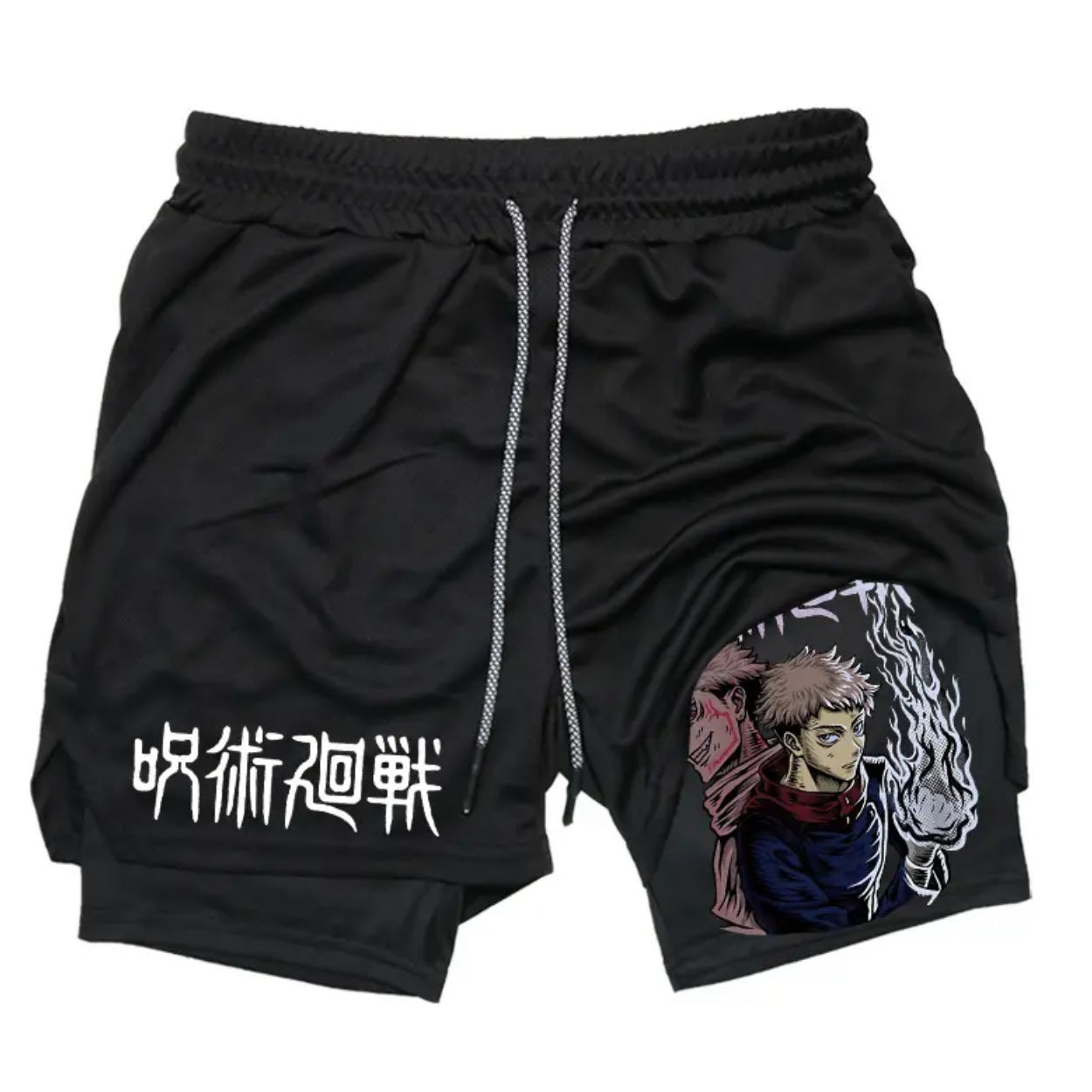 Men's Summer Anime Printed Double-layer Fitness Shorts