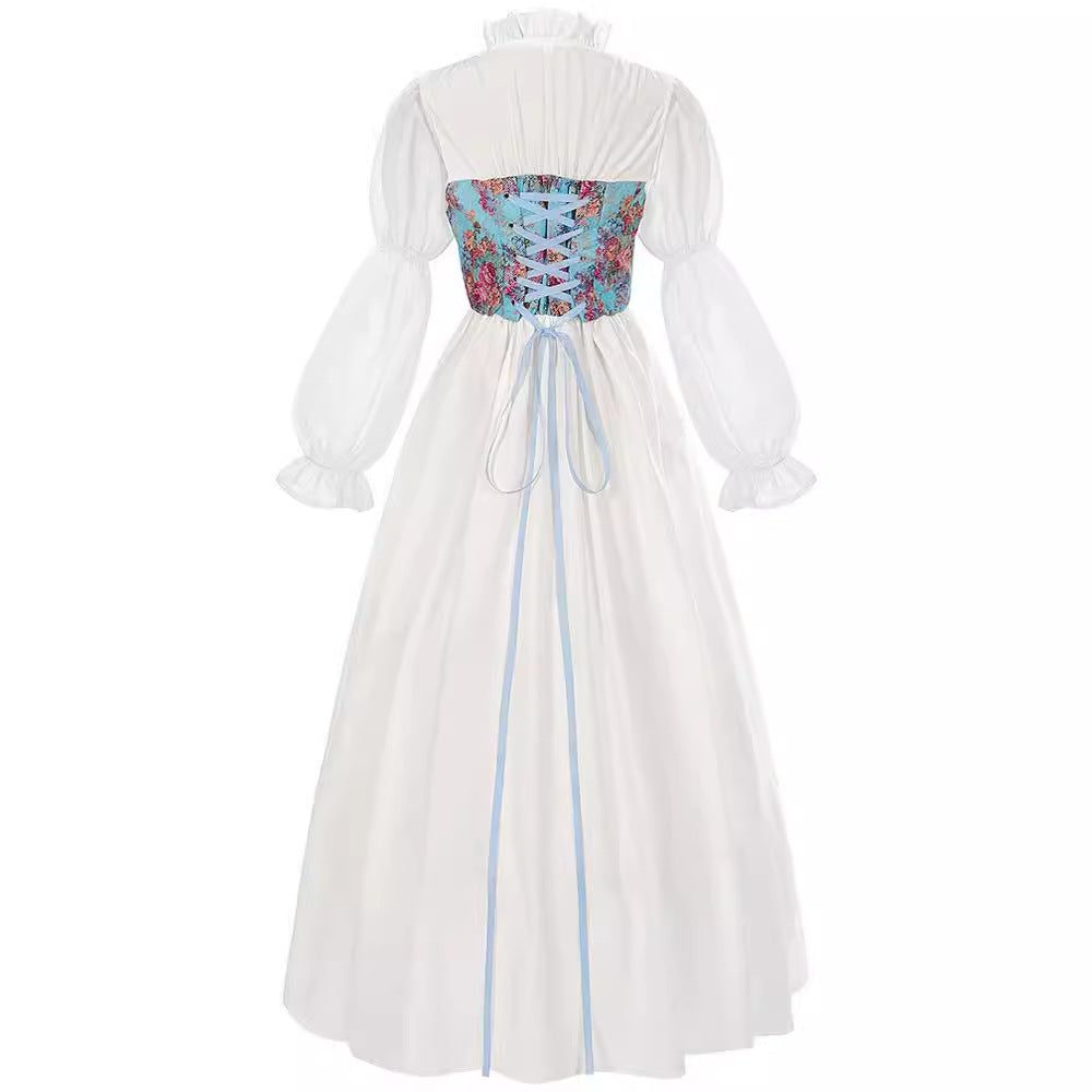 Retro Medieval Long Sleeve Lace-up Waist Dress