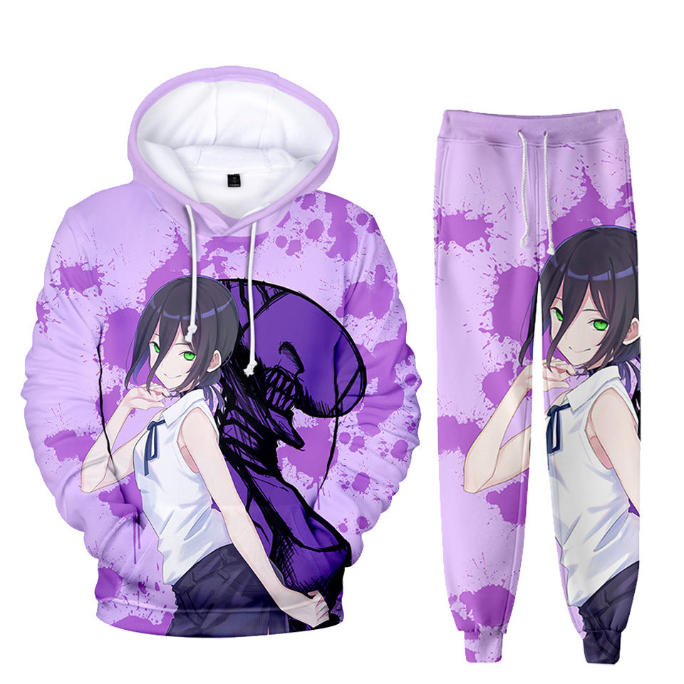 Trendy Anime Digital Print Hoodie Trousers Suit