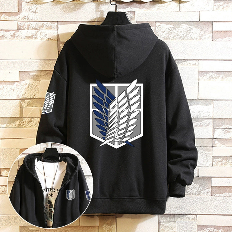 Trendy Anime Logo Hooded Zipper Cotton Coat