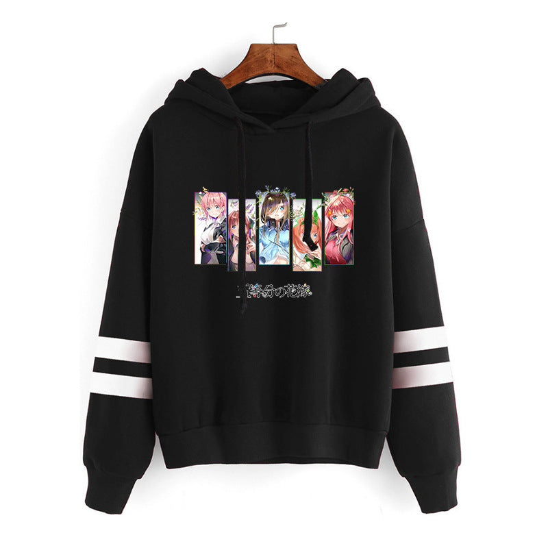 Women's Anime Printed Loose Striped Hoodie