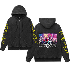 Vintage BOCCHI Print Washed Zipper Hoodie