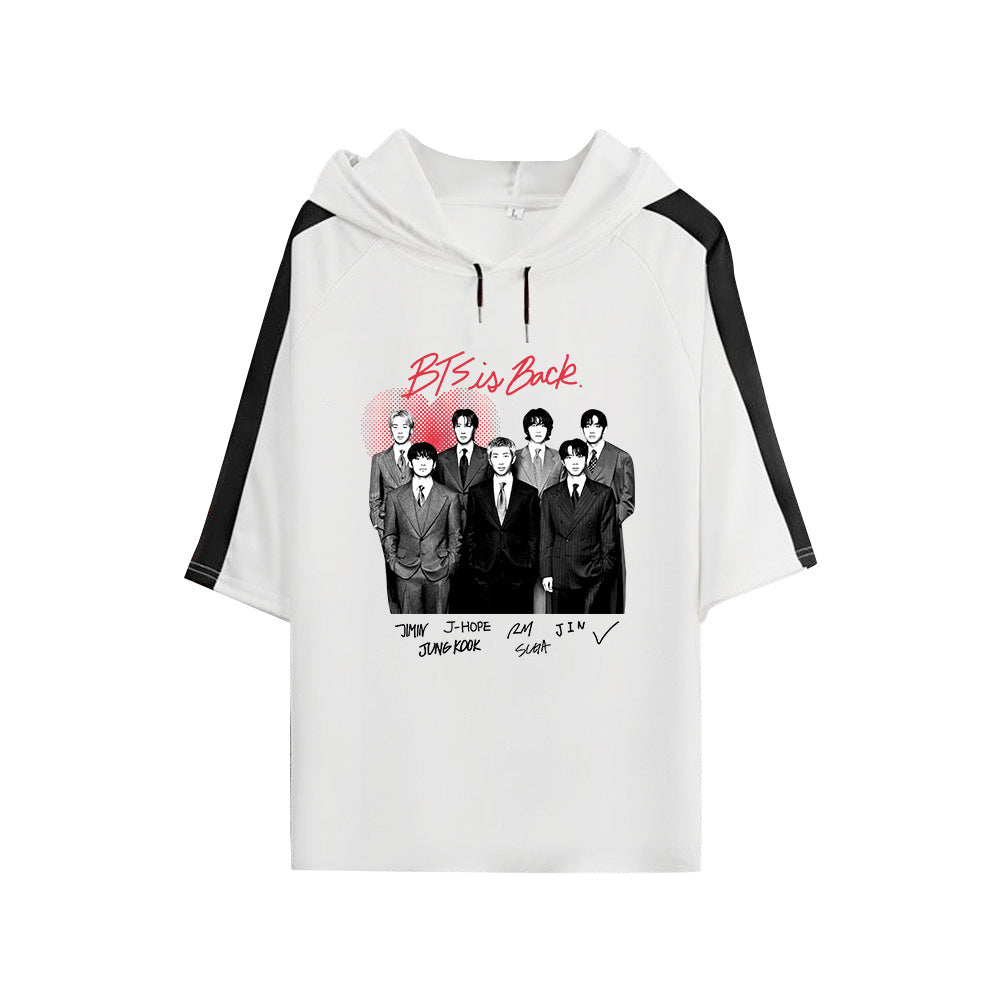 ARIRANG Suit Poster Print Short Sleeve Hooded T-shirt