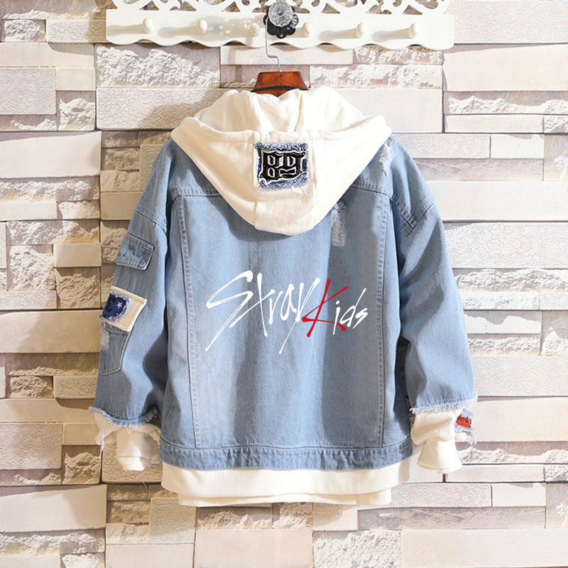 SKZ LOGO Printed Hooded Denim Jacket
