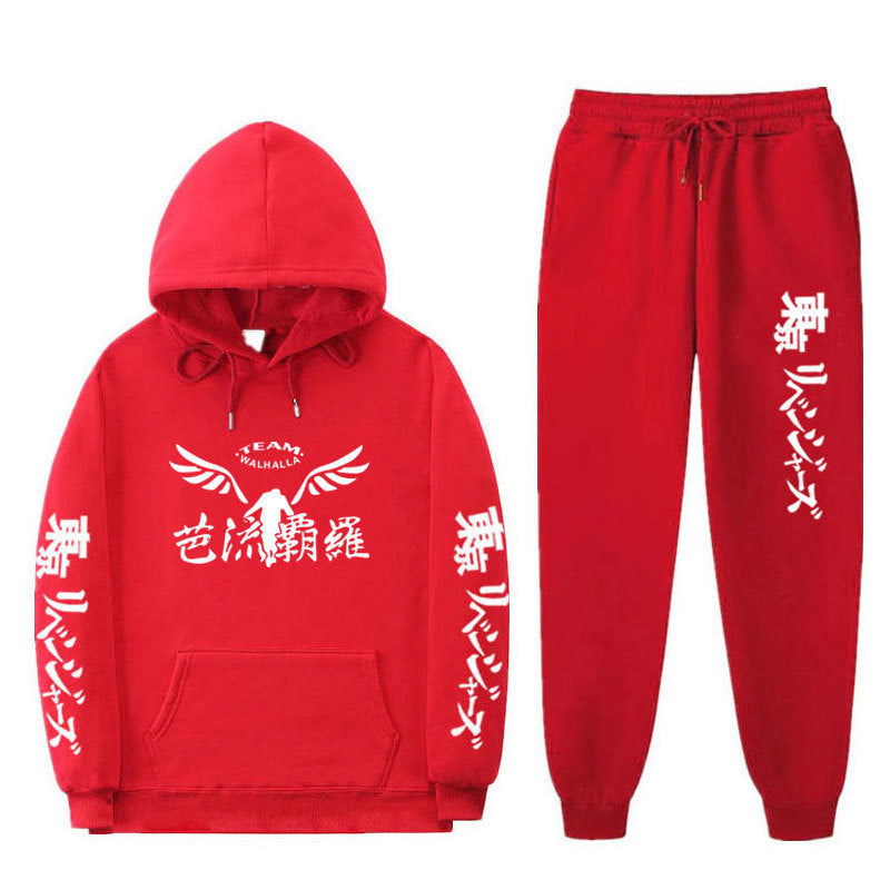 Casual Anime Print Loose Hoodie Pants Tracksuit