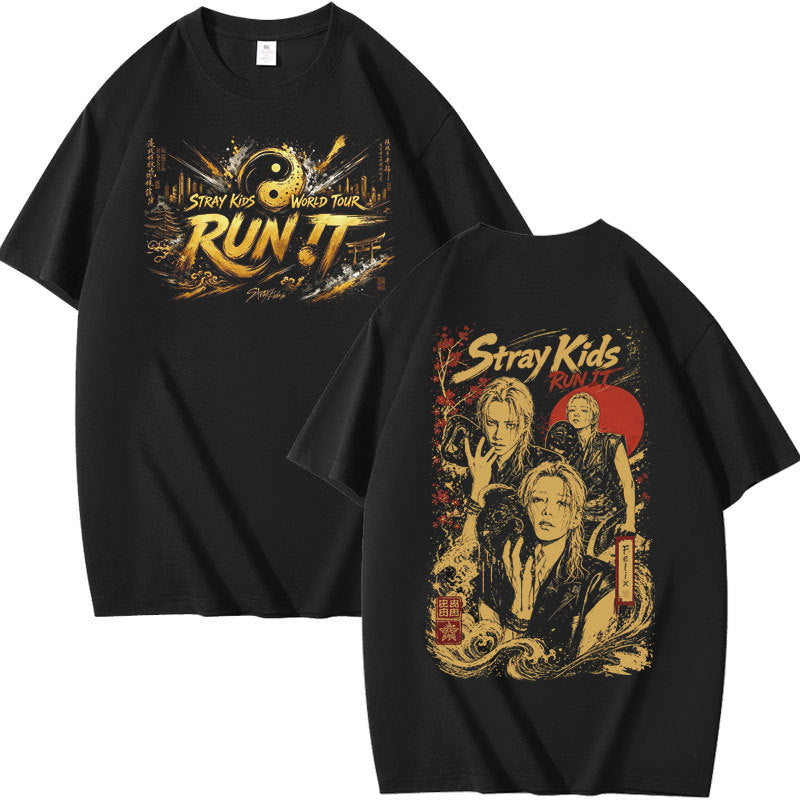 SKZ World Tour Run It Printed Black T-Shirt