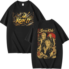 SKZ World Tour Run It Printed Black T-Shirt