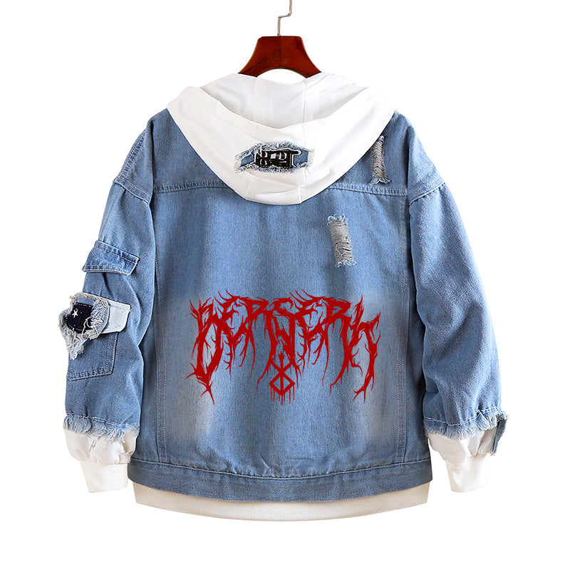 Unisex Anime Casual Hooded Denim Jacket