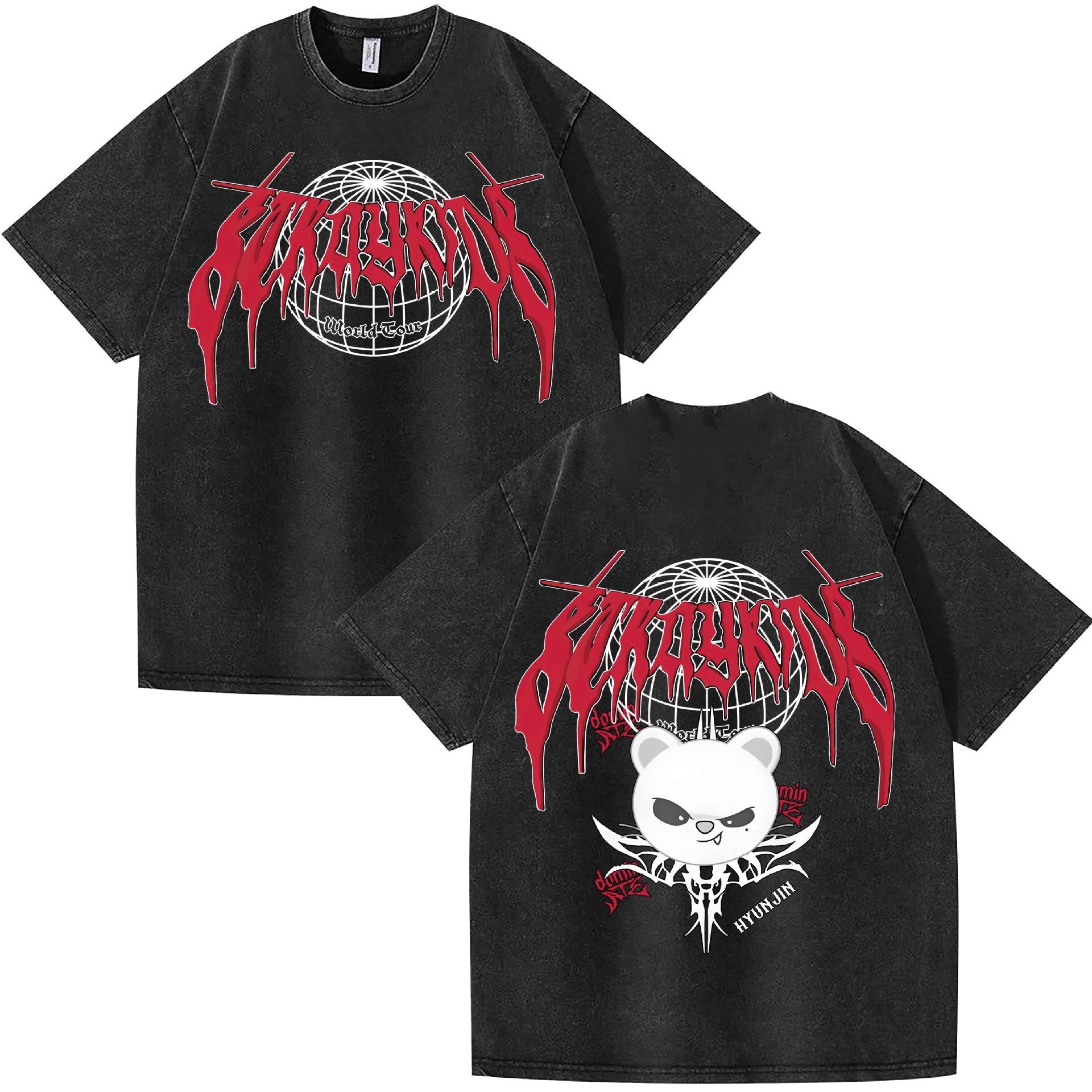 Unisex Kpop Dominate Pattern Washed T-Shirt