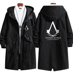 Trendy Game Logo Hooded Long Trench Coat